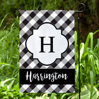 Black and White Gingham Personalized Garden Flag