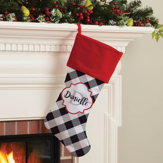 Black and White Gingham Personalized Stocking