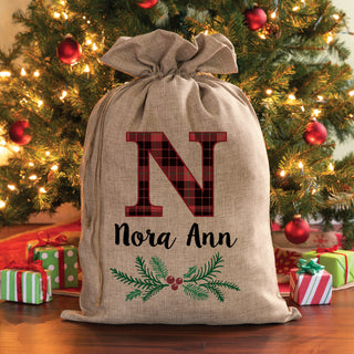 Christmas Plaid Personalized Burlap Santa Sack