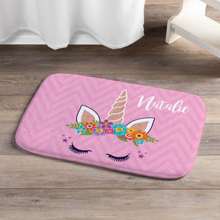 Unicorn bathmat with floral design and name 