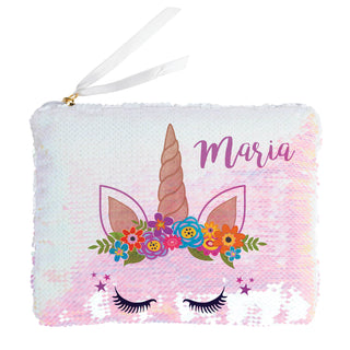 Happy Unicorn Personalized Sequin Zipper Pouch