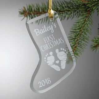 First Christmas Personalized Glass Stocking Ornament