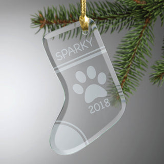 Paw Print Personalized Glass Stocking Ornament