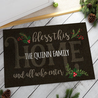 Holiday Bless This Home Personalized Doormat