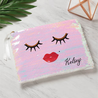 Lashes and Lips Personalized Sequin Zipper Pouch