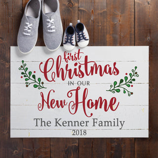 Christmas in Our New Home Personalized Doormat - 18x27 Inch, 1/8" Thin