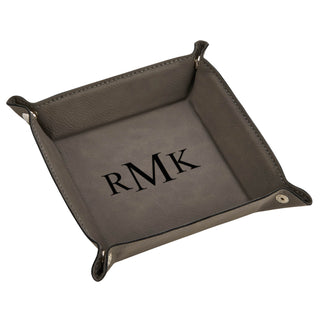 Monogram Personalized Gray Leatherette Catch All