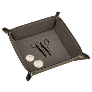 Script Initial Personalized Gray Leatherette Catch All