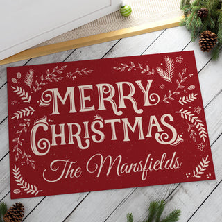 Festive Merry Christmas Personalized Doormat - 18x27 Inch, 1/8" Thin