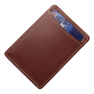 Initial Brown Leather Money Clip and Card Case