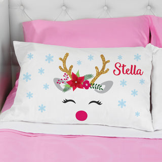 Girl Reindeer Personalized Pillowcase