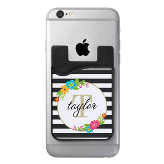Floral Stripes Personalized Card Caddy Phone Wallet