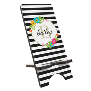 Floral Stripes Personalized Phone Stand