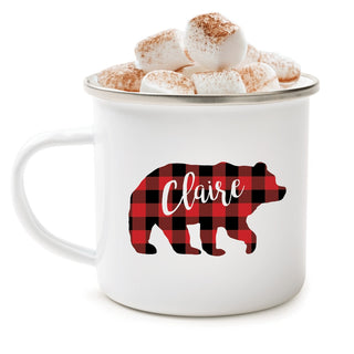 Buffalo Plaid Bear Personalized Camp Mug - 11 oz.