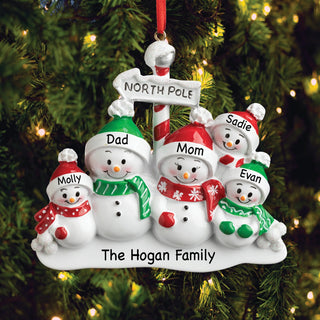 snowman ornament with family of 5 names