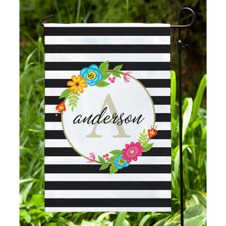 Floral Stripes Personalized Garden Flag