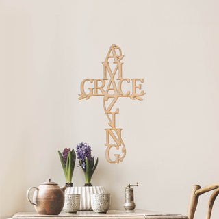 Amazing Grace Natural Wood Cross