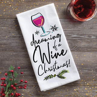 Dreaming of a Wine Christmas Tea Towel