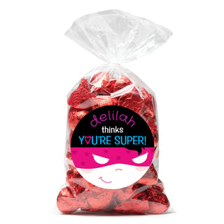 You're Super Girl's Personalized Round Sticker and Treat Bag Set