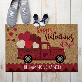 Happy Valentin'es Day Pickup Truck of Hearts Doormat - 18x27 Inch, 1/8" Thin