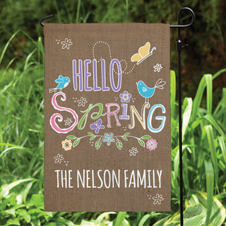 Hello Spring Personalized Brown Garden Flag