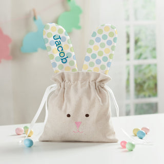 Soft Spring Polka Dots Linen Drawstring Bunny Bag