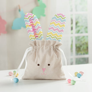 Fresh Pastel Wave Pattern Personalized Bunny Ear Linen Drawstring Bag