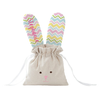 Fresh Pastel Wave Pattern Personalized Bunny Ear Linen Drawstring Bag
