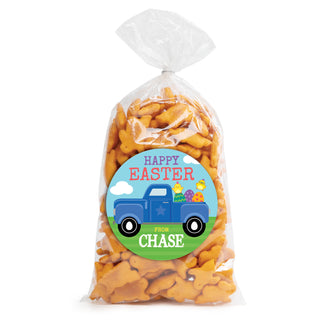 Easter Pickup Personalized Round Sticker and Treat Bag Set