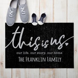This Is Us Personalized Black Doormat - 18x27 Inch, 1/8" Thin