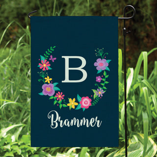 Floral Wreath Personalized Navy Garden Flag
