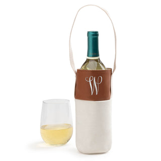 Script Initial Caramel Leatherette Wine Tote