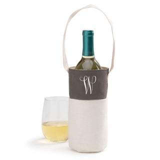 Script Initial Grey Leatherette Wine Tote