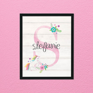 Unicorn Initial Black Framed 8x10 Canvas