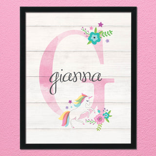 Unicorn Initial Black Framed 16x20 Canvas