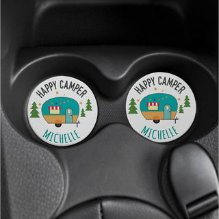 Happy Camper Personalized Car Coaster Set