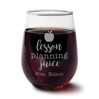 Lesson Planning Juice Personalized Stemless Wine Glass