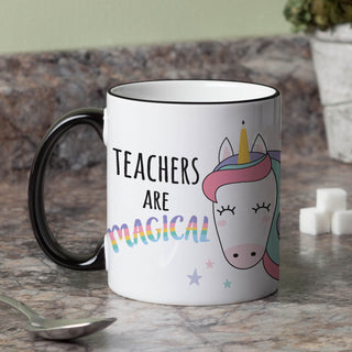 Magical Teacher White Coffee Mug with Black Rim and Handle-11oz