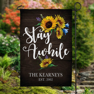 Stay Awhile Personalized Garden Flag
