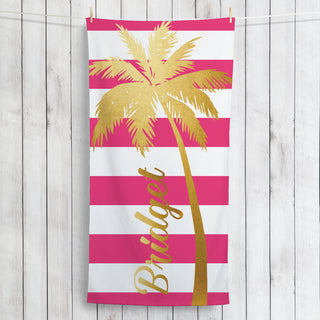 Gold Palm Tree Plush Beach Towel