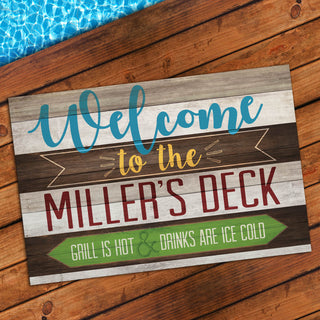 Hot Grill, Cold Drinks Personalized Doormat - 18x27 Inch, 1/8" Thin