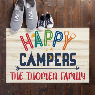 Colorful Happy Campers Personalized Doormat