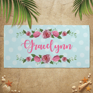 Floral Personalized Plush Velour Beach Towel