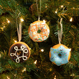 Blue, White, and Chocolate Frosted Donut Ornament Set