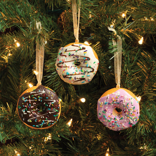 Pink, White, and Chocolate Frosted Donut Ornament Set