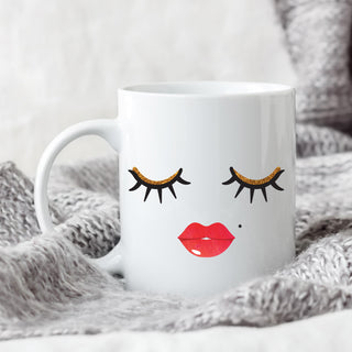 Lashes and Lips Personalized White Coffee Mug - 11 oz.