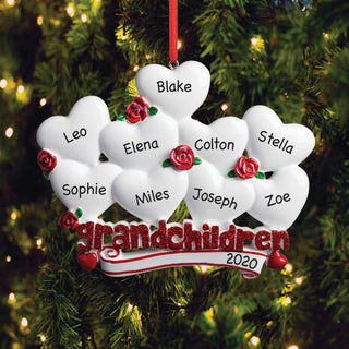 Grandchildren With 9 Hearts Personalized Ornament