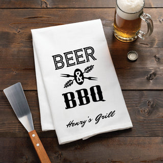 Beer & BBQ Personalized Tea Towel