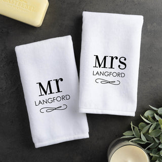 Mr. and Mrs. Set of 2 Hand Towels