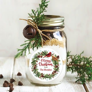 Christmas Wreath Gift Personalized Round Stickers - Set of 72